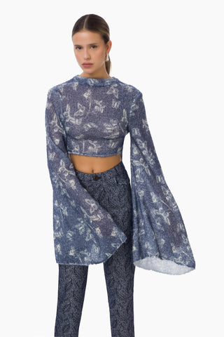 Cecillia Knit Top / Blue Butterfly Patterned