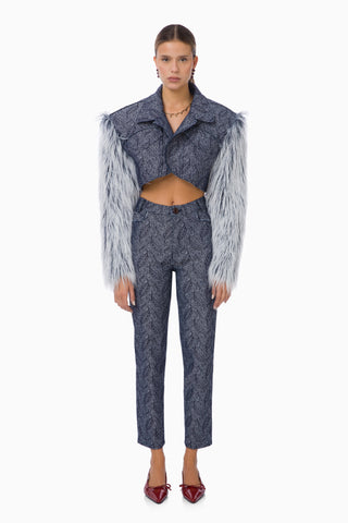 Clarte Denim Trousers / Dark Blue Patterned