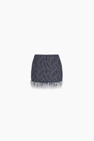 Milena Furry Mini Denim Skirt / Dark Blue Patterned
