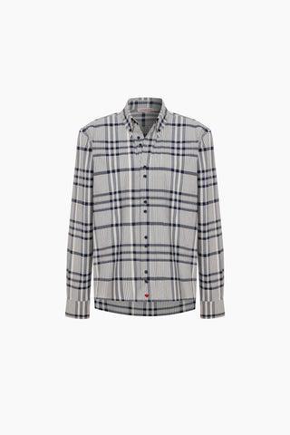 Ease Boyfriend Shirt / Beige Navy Checked