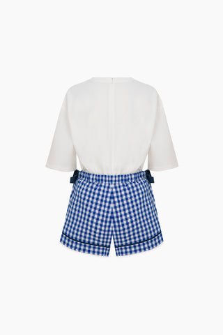 Sue Playsuit / White Blue Gingham